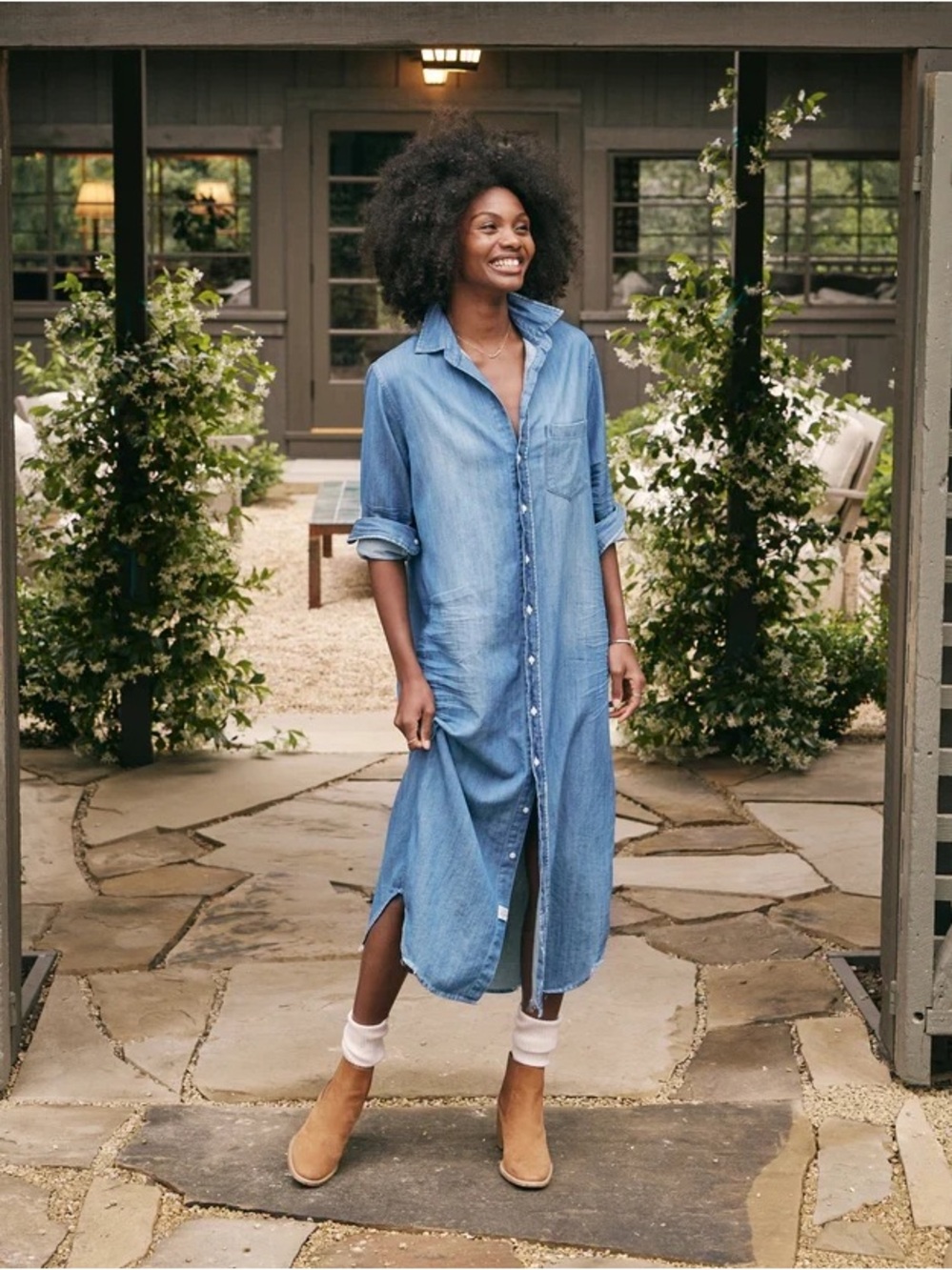 Frank & Eileen Rory Denim Maxi Dress Long Sleeve Minimalist Casual Western USA - Picture 4 of 14